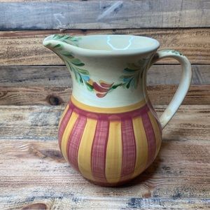 Southern Living At Home Gail Pittman Pitcher Sienna Yellow Floral Stripes 8” EUC